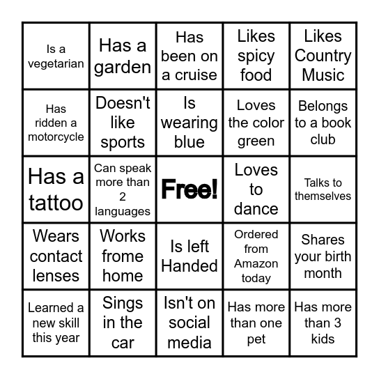 Icebreaker Bingo Card