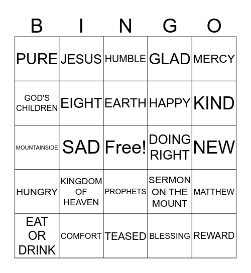 BEATITUDES Bingo Card