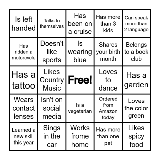 Icebreaker Bingo Card