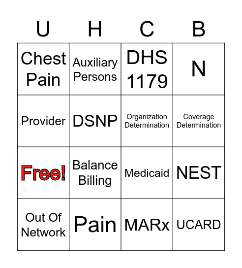 UHC BINGO Card