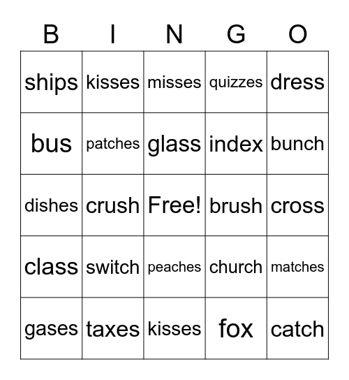 Plural Nouns Bingo Card