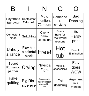 Flavor of Love S2 Bingo Card