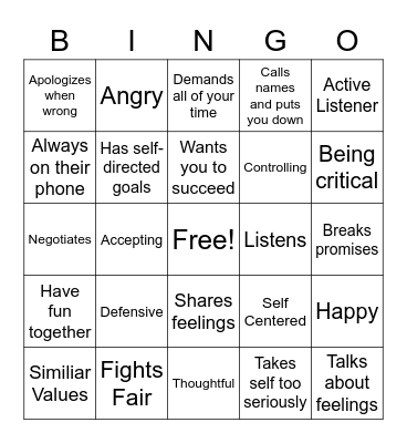 Relationship BINGO Card