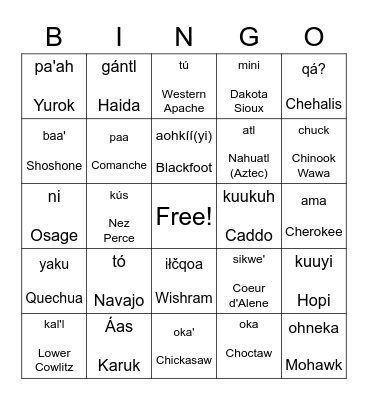 How do you say water? Bingo Card