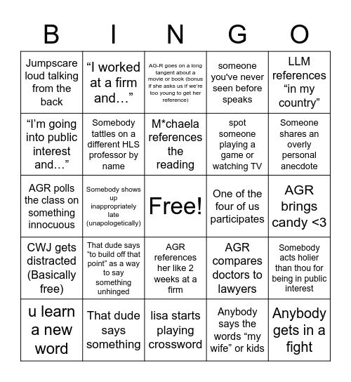 LAST CLASS EVER Bingo Card