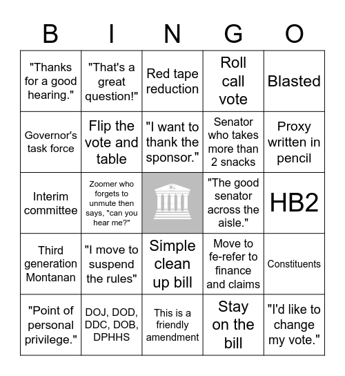 Senate Secretary Bingo!! Bingo Card
