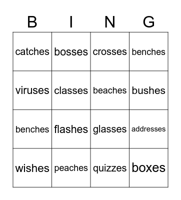 Plural Nouns Bingo Card