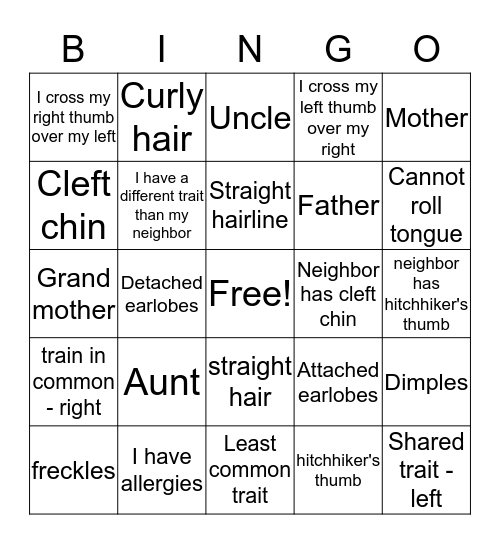 Genetics Bingo Card