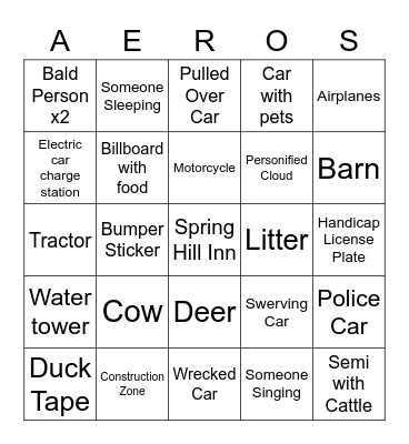 ROADTRIP BINGO!! Bingo Card