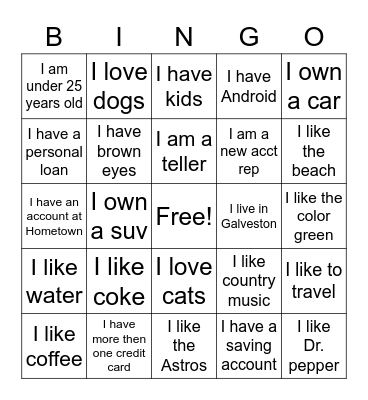 HOMETOWN BINGO Card