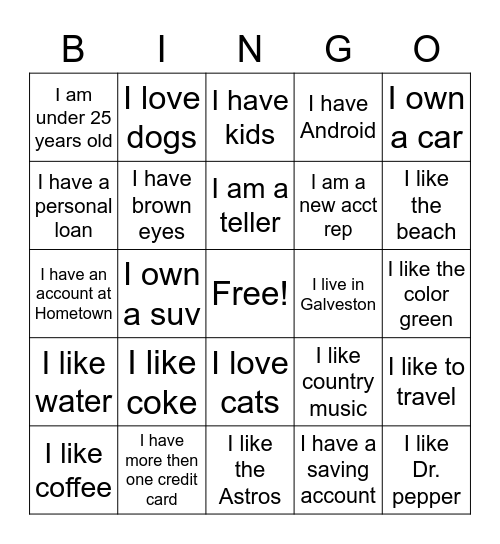 HOMETOWN BINGO Card
