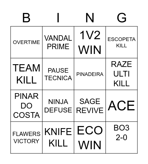 VALORANT Bingo Card