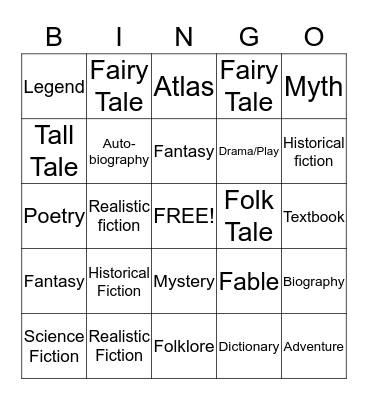 Genre Bingo Card