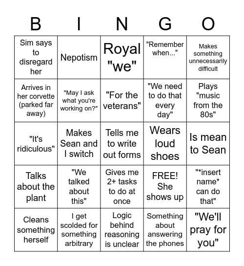 Sabringo Bingo Card