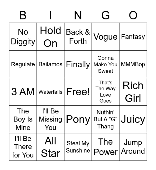 The 1990's Bingo Card