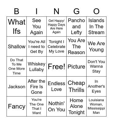 Songs By Duets Bingo Card