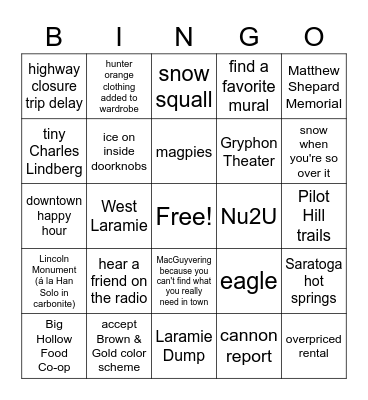 Laramie Bingo Card