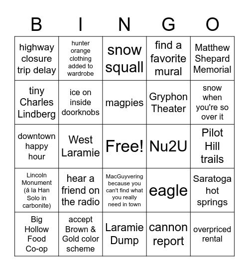 Laramie Bingo Card