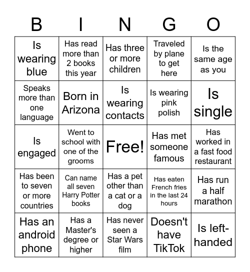 Find the Guest Bingo! Bingo Card