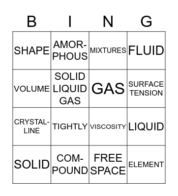States of Matter Bingo Card