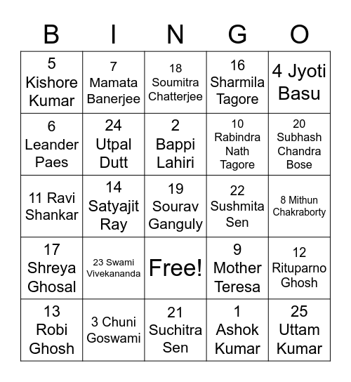 Bangla Bingo Card