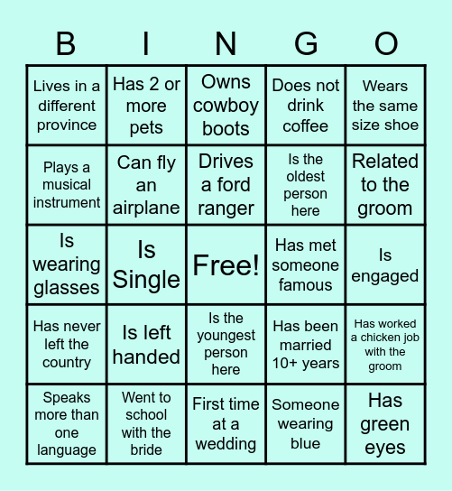 FIND THE GUEST Bingo Card