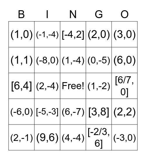 Algebra EOC Bingo Card