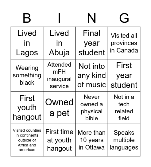 Anniversary Youth Hangout Bing Bingo Card