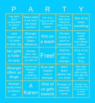 HomieCruise Bingo Card
