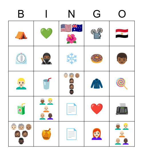 Objects Bingo Card