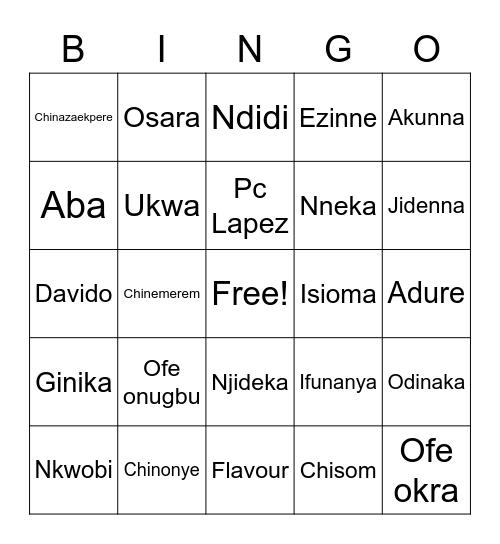 Igbo Bingo Card