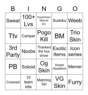 Spectator Bingo Card