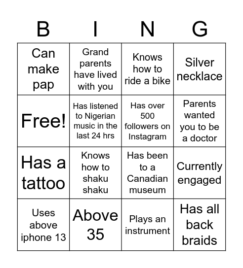 Untitled Bingo Card