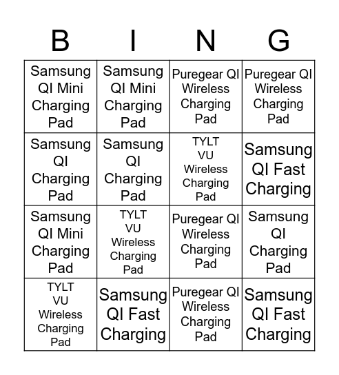 Wireless Charging Bingo Card