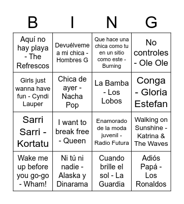 BINGO 90'S Bingo Card