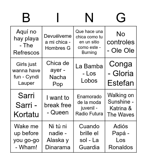 BINGO 90'S Bingo Card