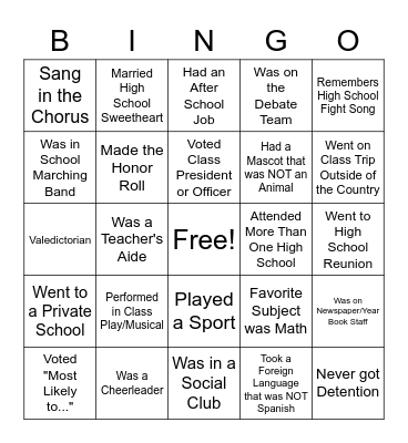 High School Bingo Card