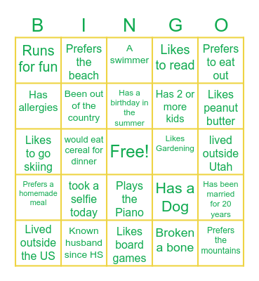 Get To Know You Bingo Card