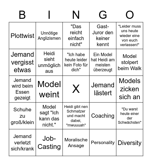 GNTM Bullshit 2023 Bingo Card