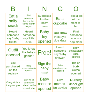Baby Smith Bingo Card