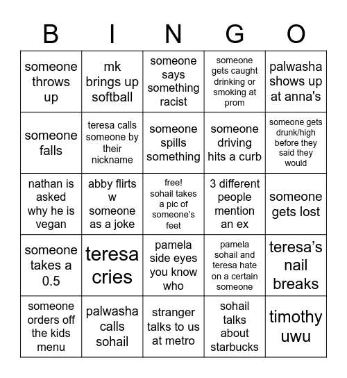 prom! Bingo Card