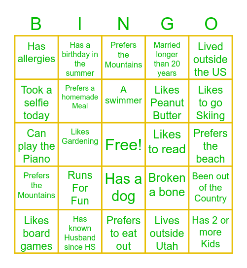 Get To Know You Bingo Card