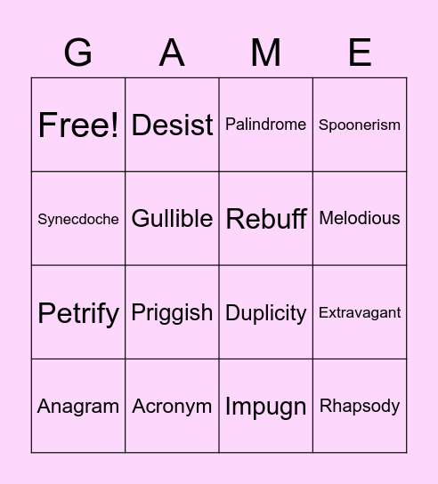 Vocab #17 Bingo Card