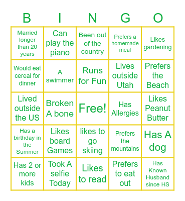 Get To Know You Bingo Card