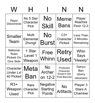 Whalenay Bingo (By Snow and Dava) Bingo Card