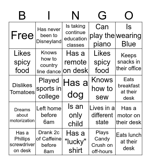 Motor Team Bingo Card