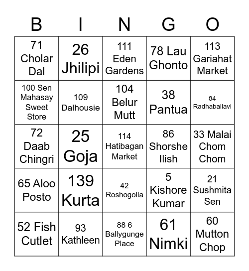 BINGO TINGO Bingo Card