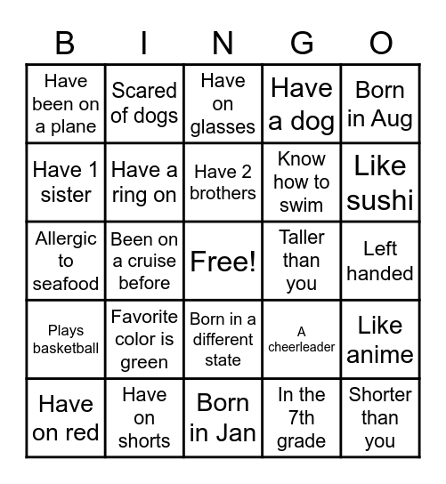 Find Somebody!!! Bingo Card