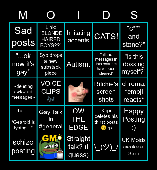 MOID BINGO 2.0h-no Bingo Card