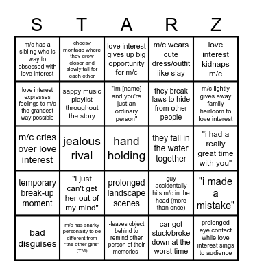 starstruck is a 2012 wattpad fanfic bingo Card